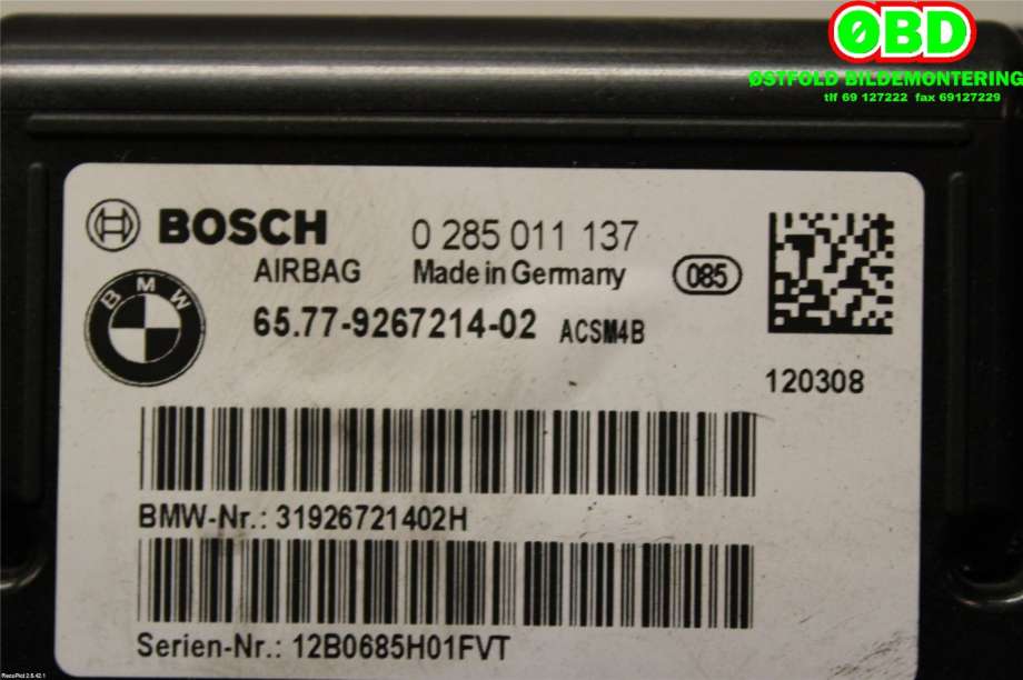 Airbag elektronikk til BMW 3-Serie 2012-2018 (F30/F31/F34) (F30/F31/F34) (BMW||65779267214)