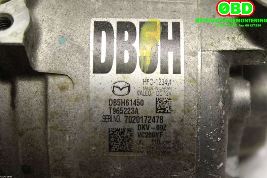 Aircondition kompressor til Mazda 2 2015-2019 (Type III, Fase 1)  (MAZDA|DB5H61450|)