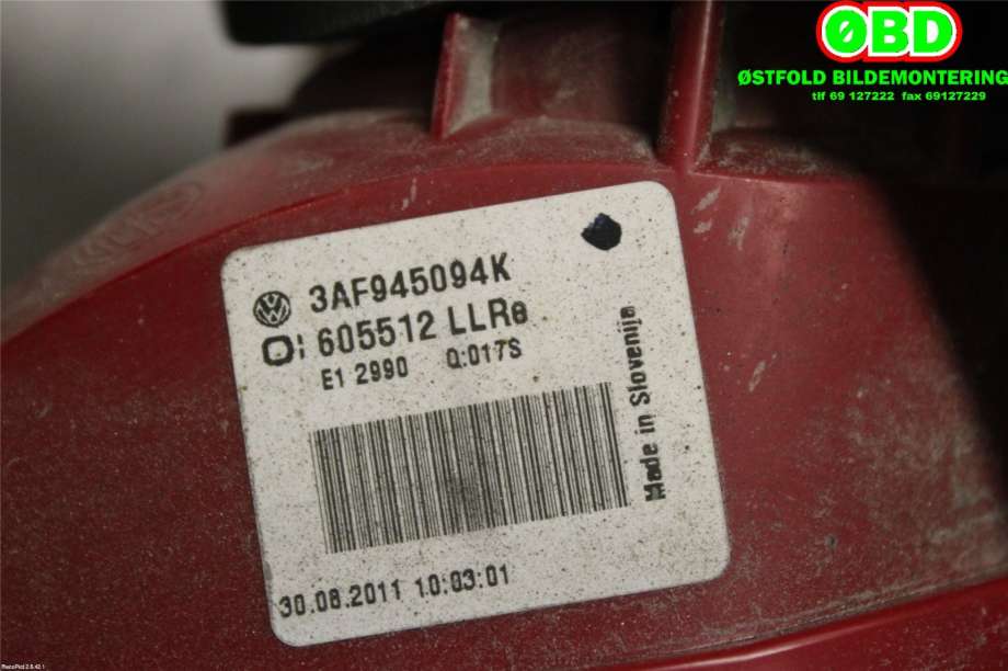Baklykt høyre indre til VW Passat 2011-2015 (B7) (B7) (VOLKSWAGEN|3AF 945 094 Q||3AF945094K)