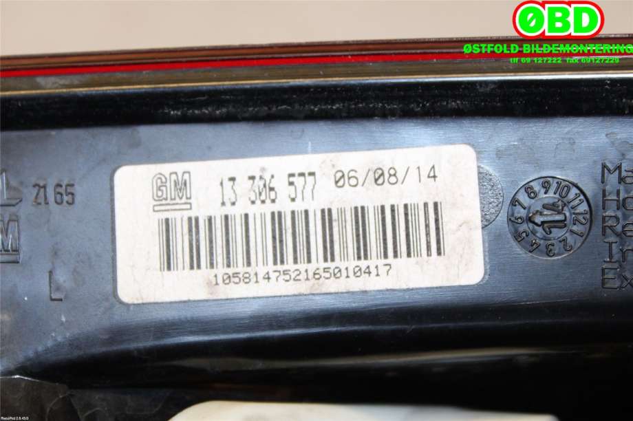 Baklykt venstre til Opel Astra J 2010-2015 (OPEL|13319949|1222209|13306577)
