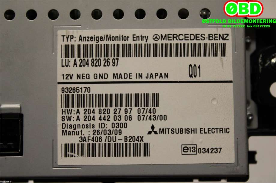 Instrument kjørecomputer til Mercedes GLK 2008-2015 (X204) (X204) (MERCEDES|A 204 820 26 97||2048202697)
