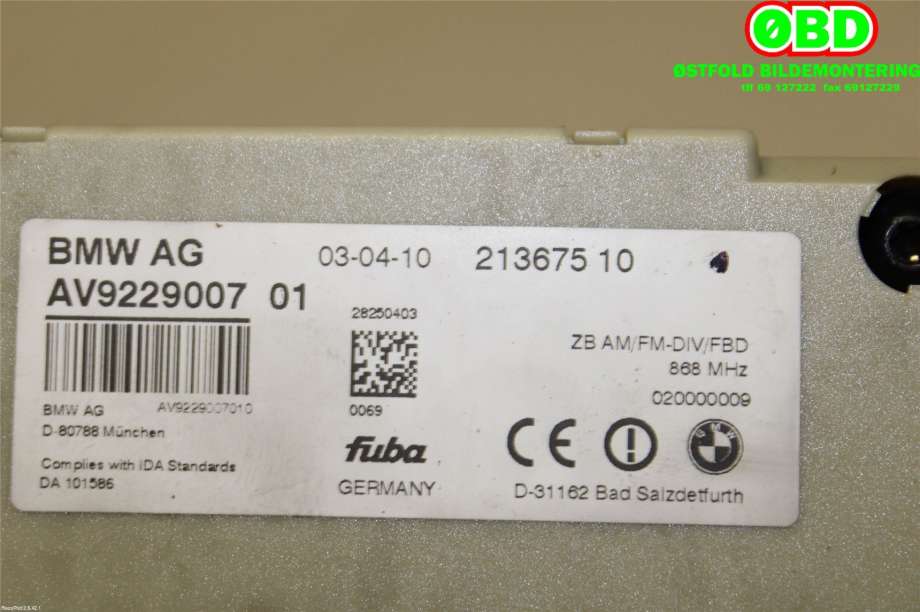 Antenne forsterker til BMW 5-Serie 2010-2017 (F10/F11) (F10/F11) (BMW|65 20 9 346 816|)