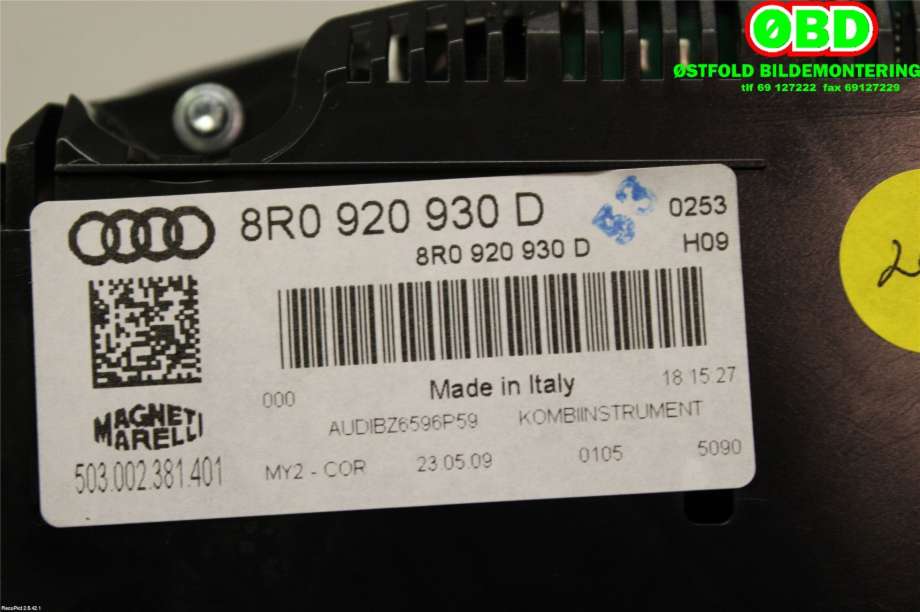 Instrumentpanel til Audi Q5 2008-2012 (Type I, Fase 1)  (AUDI|8R0 920 930 D|8R0 920 930 DX|8R0920930D)