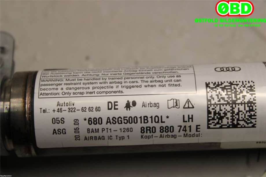 Airbag gardin venstre til Audi Q5 2008-2012 (Type I, Fase 1)  (AUDI|8R0 880 741 E||8R0880741E)