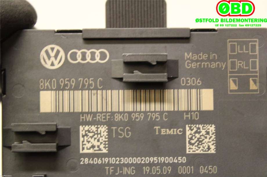 Styreenhet dør venstre foran til Audi Q5 2008-2012 (Type I, Fase 1)  (AUDI|8K0 959 795 C||8K0959795C)