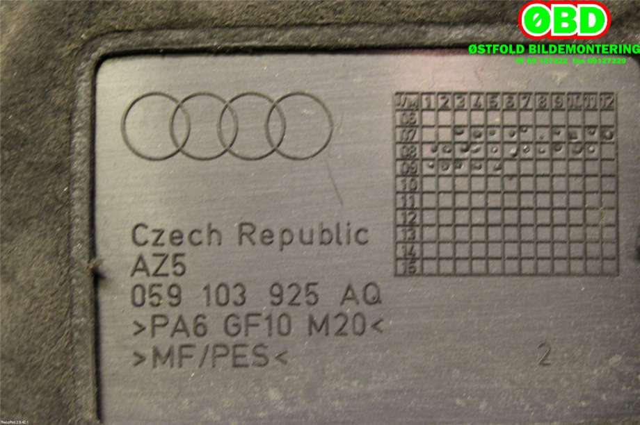 Motordeksel over motor til Audi Q5 2008-2012 (Type I, Fase 1)  (AUDI|059 103 925 BG||059103925AQ)