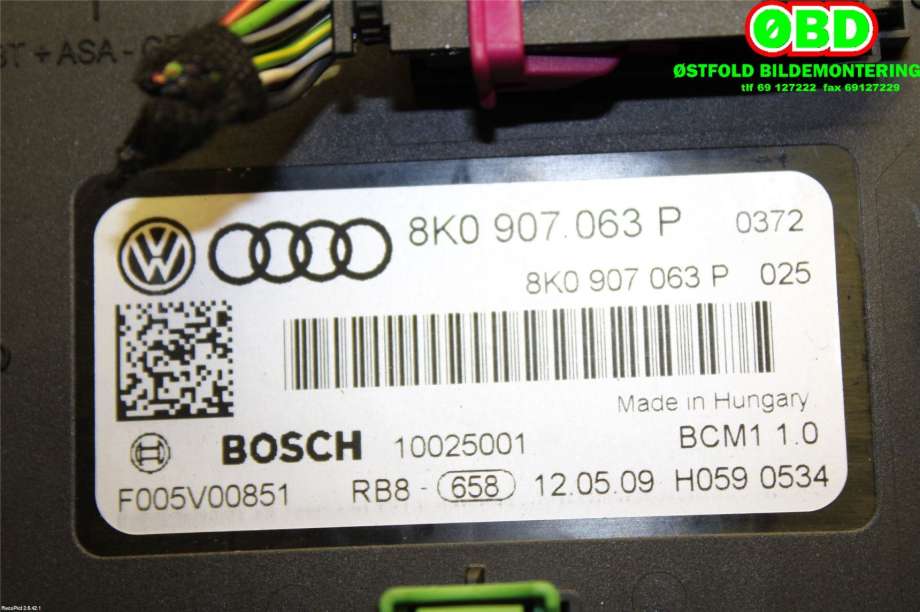 Styreenhet comfort (BCM) til Audi Q5 2008-2012 (Type I, Fase 1)  (AUDI|8K0 907 063 BE||8K0907063P)