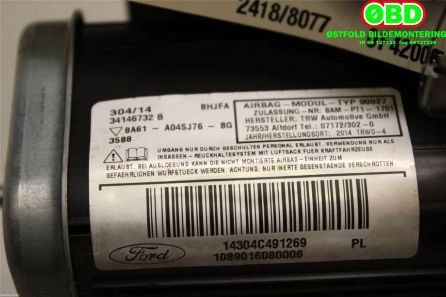 Airbag kne til Ford Fiesta 2013-2017 (Type VI, Fase 2)  (FORD|2006965||8A61A045J76BG)