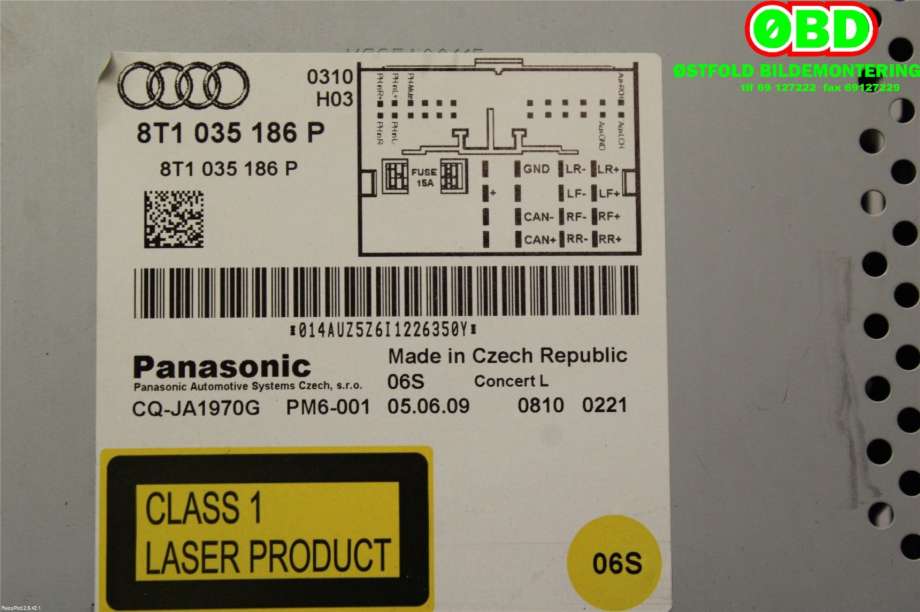Bilstereo navigasjon til Audi A4 2007-2014 (Type IV) (B8) (B8) (AUDI|8T1 057 186 P|8T1 035 186 PX|8T1035186P)