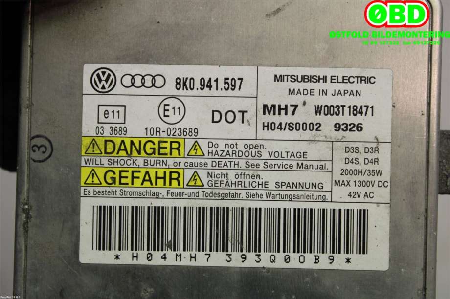 Styreenhet xenon/ballast til Audi A4 2007-2014 (Type IV) (B8) (B8) (AUDI|8K0 941 597 E|W003T18471|8K0941597)