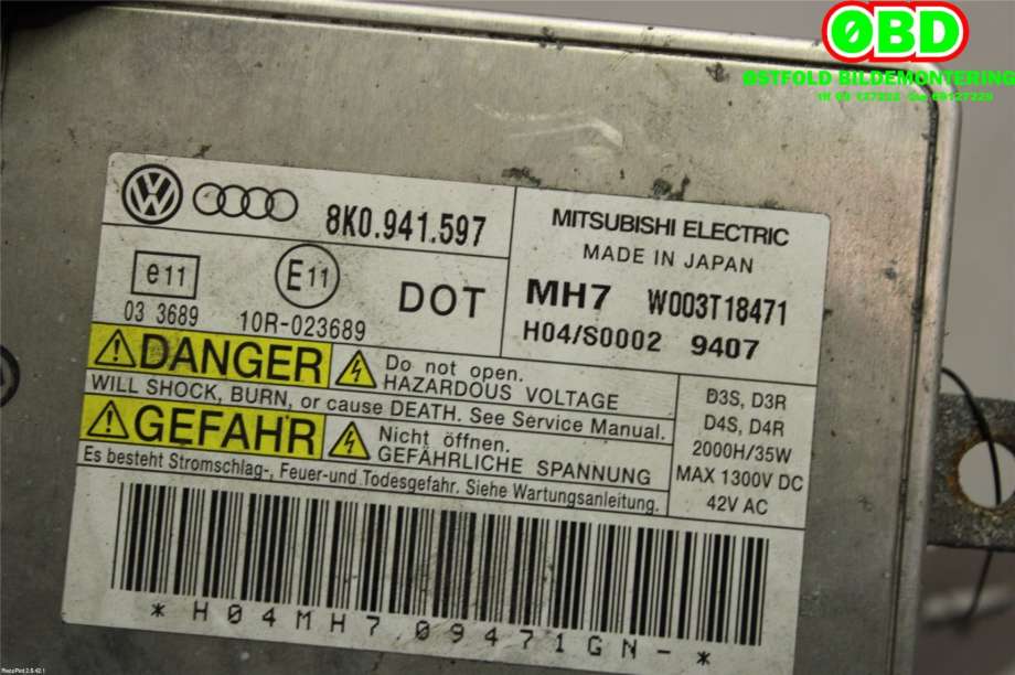 Styreenhet xenon/ballast til Audi A4 2007-2014 (Type IV) (B8) (B8) (AUDI|8K0 941 597 E|W003T18471|8K0941597)