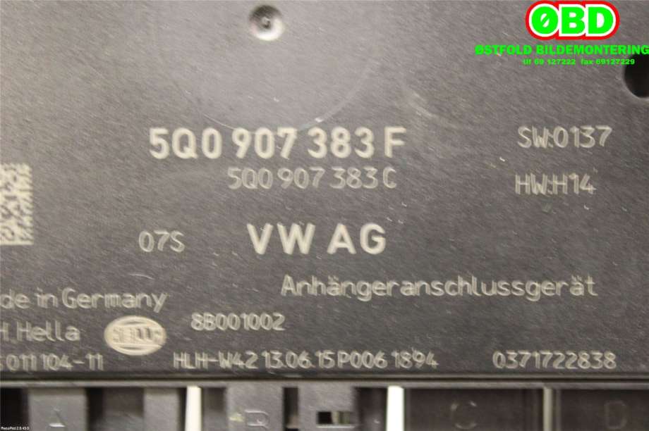 Styreenhet hengerfeste til Škoda Superb 2015-->> (Type III)  (SKODA|5Q0 907 383 F|5H1 907 383|5Q0907383F)