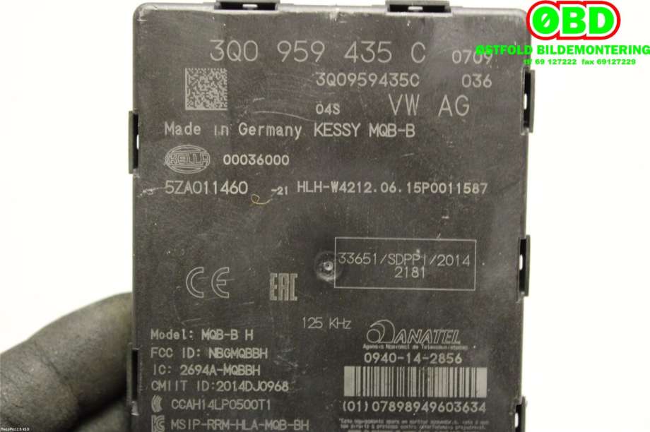 Styreenhet nøkkelfri/keyless til Škoda Superb 2015-->> (Type III)  (SKODA|3Q0 959 435 C|3Q0 959 435 N|3Q0959435C)