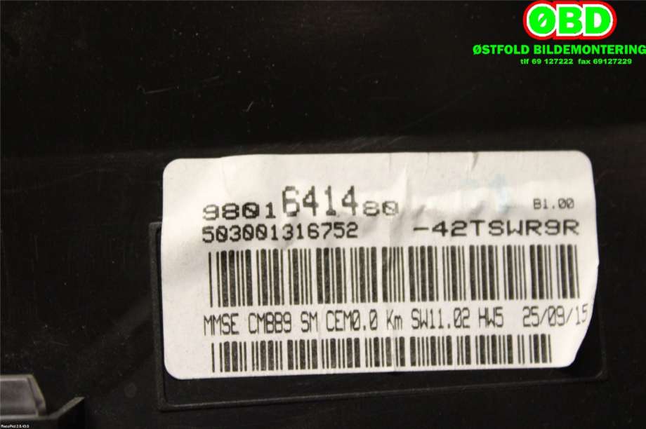 Instrumentpanel til Citroën Berlingo 2015-2019 (Type II, Fase 2)  (CITROEN|9801641480|)