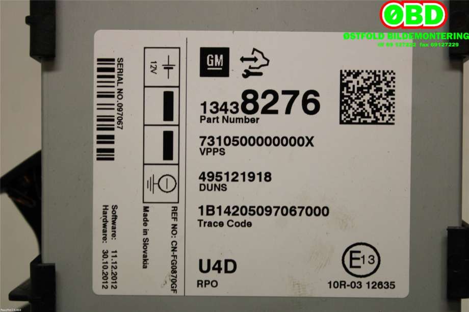Styreenhet diverse til Opel Astra J 2010-2015  (OPEL|13438276|)