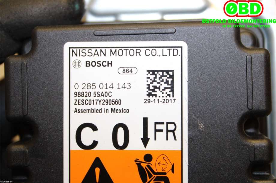 Airbag elektronikk til Nissan Leaf 2018-->> (Type II) (Nissan Leaf USA-utg|K88205SH0B|0285014143|988205SA0C)