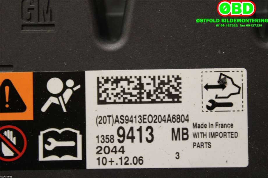 Airbag elektronikk til Opel Astra J 2010-2015  (OPEL|13599653||13589413)