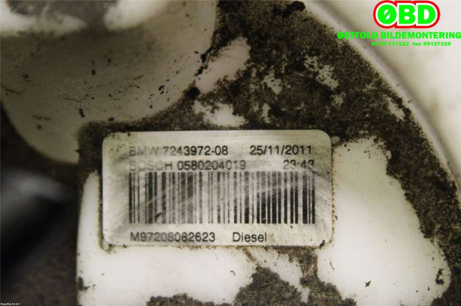 Dieselpumpe fødepumpe til BMW 3-Serie 2012-2018 (F30/F31/F34) (F30/F31/F34) (BMW|16 11 7 243 972||7243972)