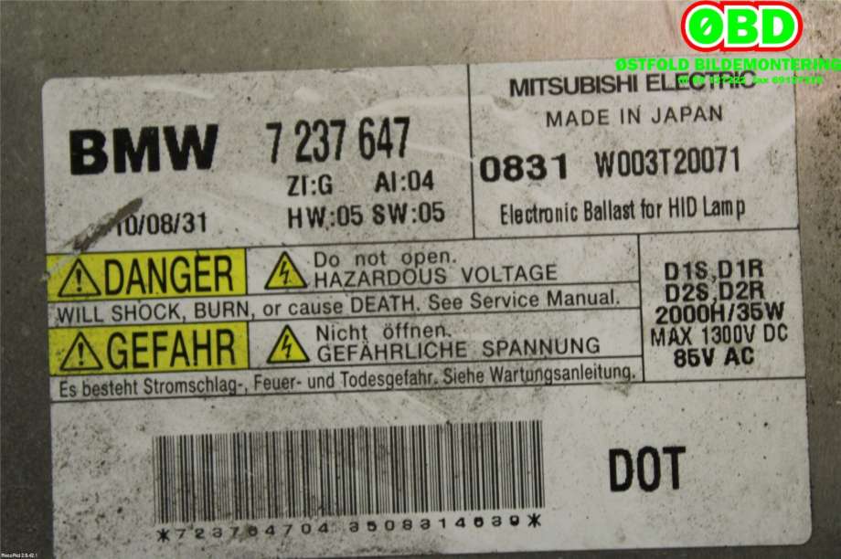 Styreenhet xenon/ballast til BMW 5-Serie 2010-2017 (F10/F11) (F10/F11) (BMW|63 11 7 318 327|W003T20071|7237647)