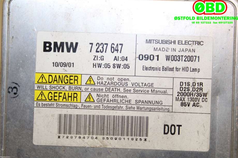 Styreenhet xenon/ballast til BMW 5-Serie 2010-2017 (F10/F11) (F10/F11) (BMW|63 11 7 318 327|W003T20071|7237647)