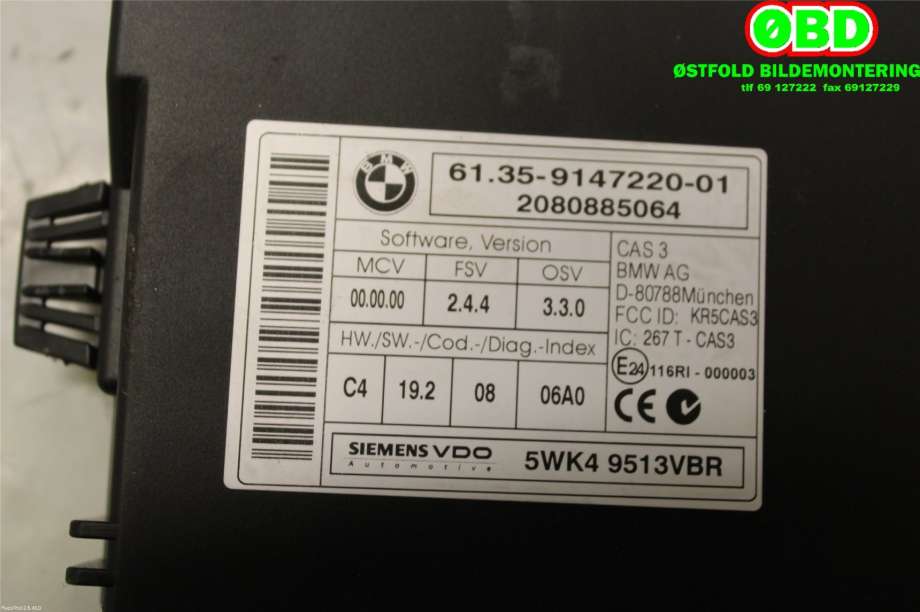 Styreenhet tenning til BMW 3-Serie 2005-2011 (E90/E91/E92/E93) (E90/E91/E92/E93) (BMW|61 35 9 395 657||61359147220)