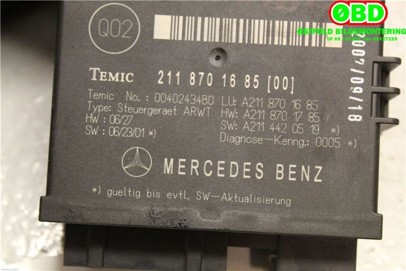 Styreenhet elektrisk bakluke til Mercedes E-Klasse 2006-2009 (Fase 2) (W211) (W211) (MERCEDES|A 211 870 16 85||2118701685)