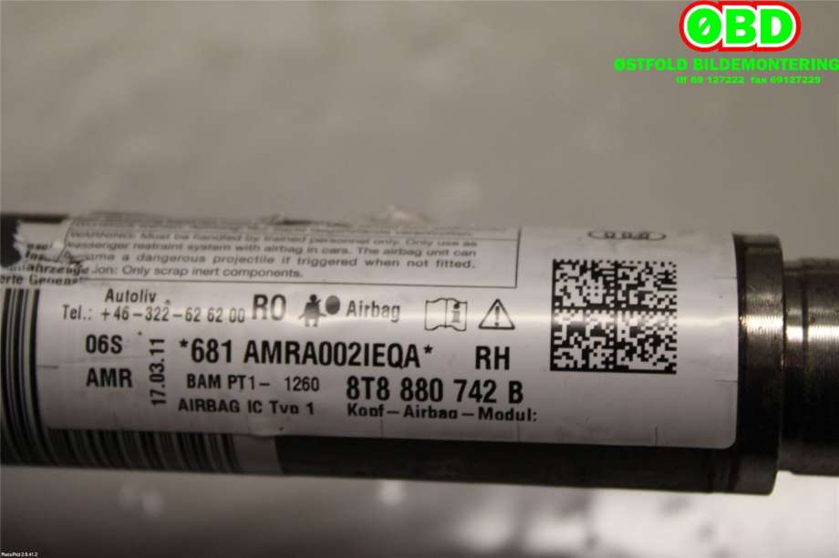 Airbag gardin høyre til Audi A5 2007-2016 (Type I)  (AUDI|8T8 880 742 B|8T8 880 742 C|8T8880742B)