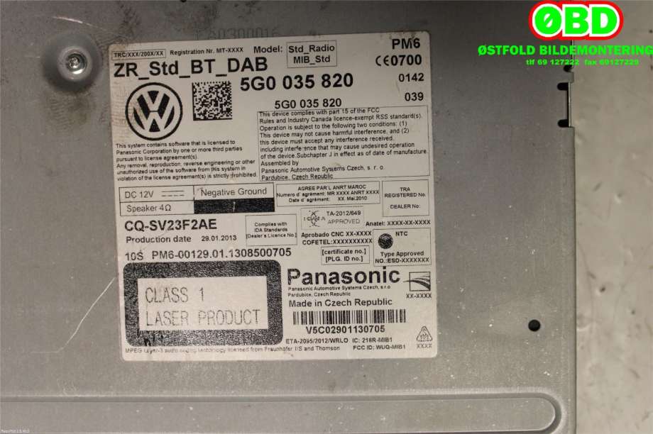 Bilstereo til VW Golf VII 2012-2017 (Fase 1)  (VOLKSWAGEN|5G0 035 820 A|5G0 035 820 AX|5G0035820)