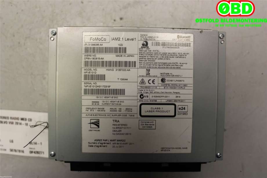 Bilstereo til Volvo V60/V60 CC 2013-2018 (Type I, Fase 2)  (VOLVO||CF6N18C815AA|31396096AA)