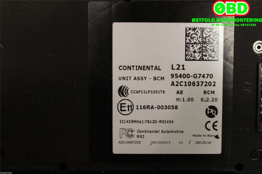 Styreenhet comfort (BCM) til Hyundai Ioniq Electric 2016-2019 (Fase 1)  (HYUNDAI|95400G 7470||95400G7470)
