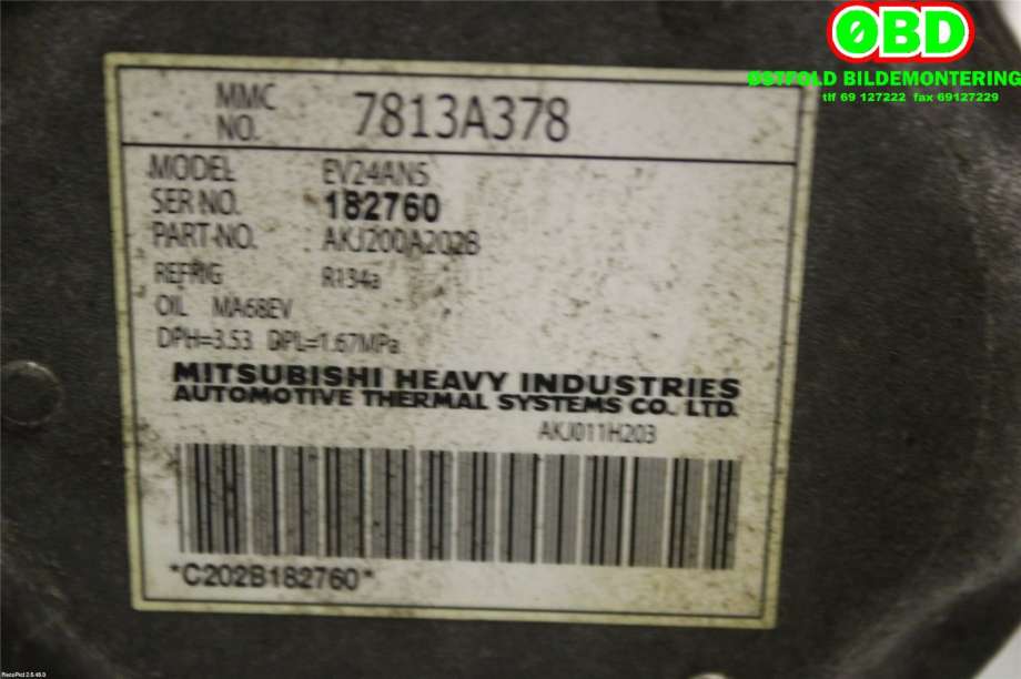 Aircondition kompressor til Mitsubishi Outlander 2015-->> (Type III, Fase 2)  (MITSUBISHI|7813A483|AKJ200A202B|7813A378)