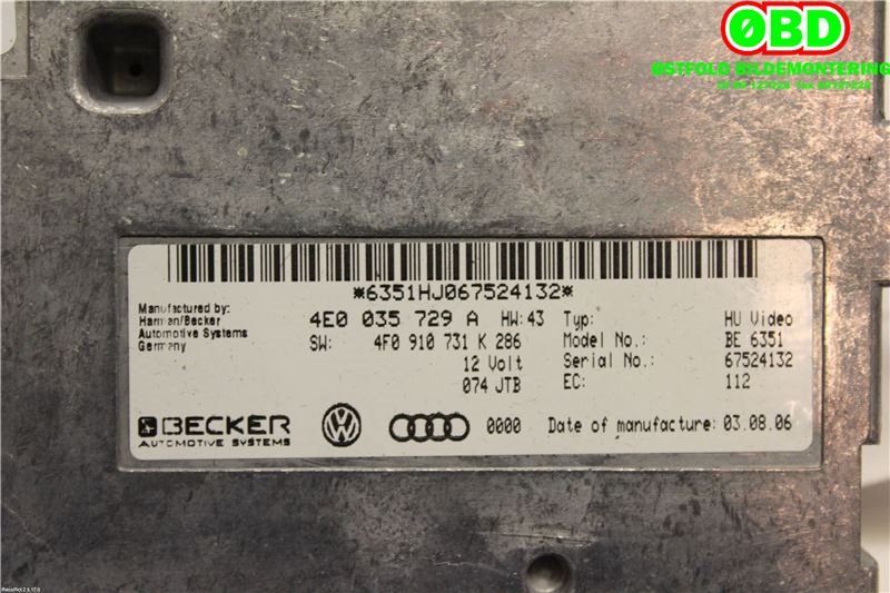 Styreenhet diverse til Audi A6, Allroad 2006-2008 (Type II, Fase 1) (C6) (C6) (AUDI|4F0 910 732 KX|4E0035729A|4F0910731K)