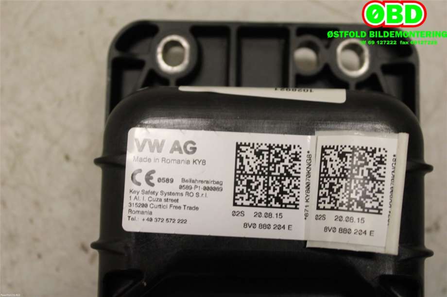 Airbag passasjer til VW e-Golf 2014-2017 (Fase 1)  (VOLKSWAGEN|8V0 880 204 G|8V0 880 204 M|8V0880204E)