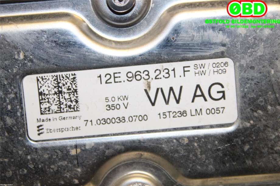 Varmeapparat register til VW e-Golf 2014-2017 (Fase 1)  (VOLKSWAGEN|5QE 819 013 S|5QE 819 013 AD|12E963231F)