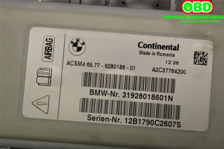 Airbag elektronikk til BMW 5-Serie 2010-2017 (F10/F11) (F10/F11) (BMW|65 77 7 911 606||65779280186)