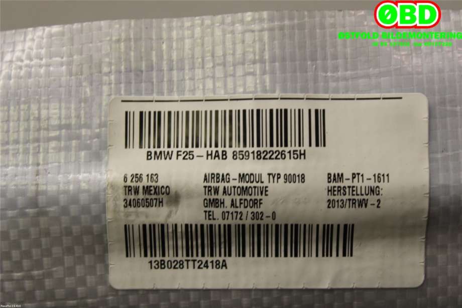 Airbag gardin høyre til BMW X3 2010-2017 (F25) (F25) (BMW|72129182226|)