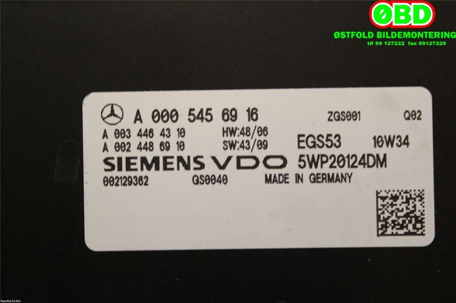 Styreenhet girkasse til Mercedes E-Klasse 2009-2013 (Fase 1) (W212) (W212) (MERCEDES||0005456916)