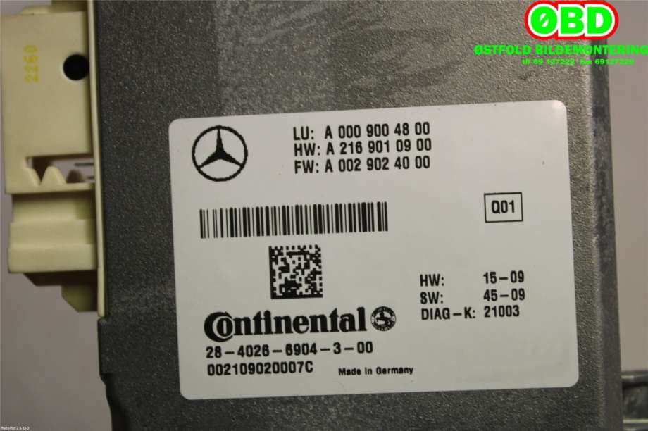 Styreenhet diverse til Mercedes E-Klasse 2009-2013 (Fase 1) (W212) (W212) (MERCEDES|A 000 900 48 00|A 000 900 29 01|0009004800)