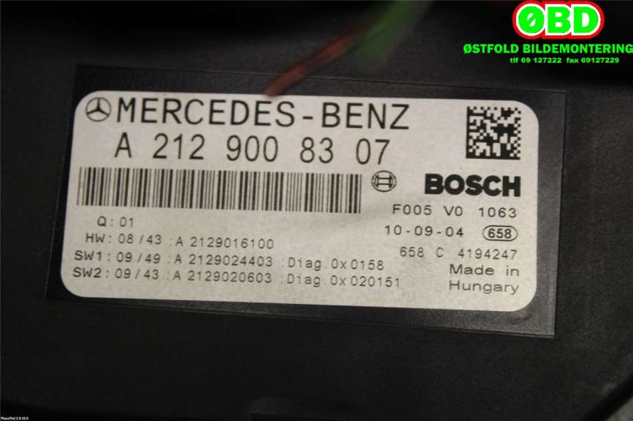 Sikringsboks til Mercedes E-Klasse 2009-2013 (Fase 1) (W212) (W212) (MERCEDES|A 231 900 15 07||2129008307)