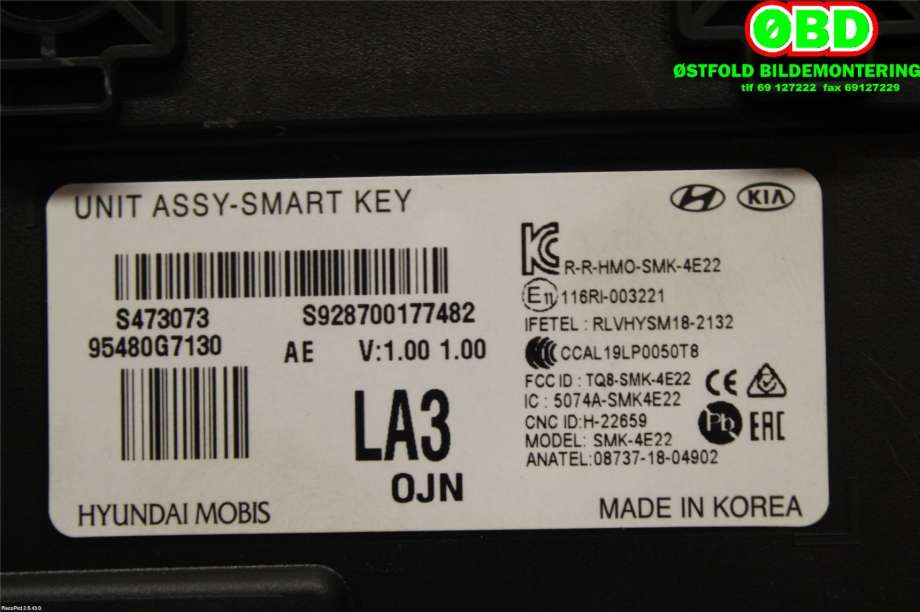 Styreenhet nøkkelfri/keyless til Hyundai Ioniq Electric 2019-->> (Fase 2)  (HYUNDAI|95480G 7130||95480G7130)
