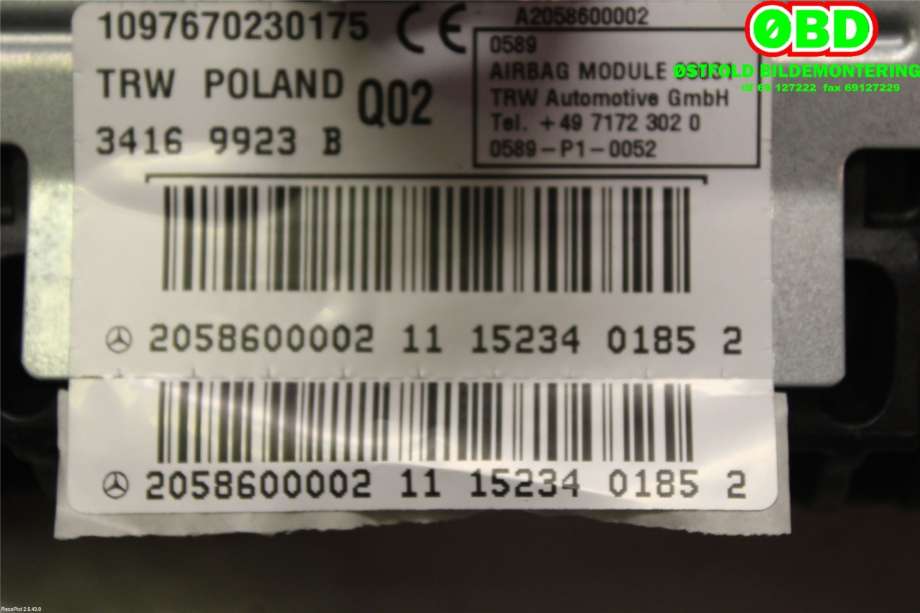 Airbag passasjer til Mercedes C-Klasse 2014-2018 (Fase 1) (W205) (W205) (MERCEDES|A 205 860 00 02||2058600002)