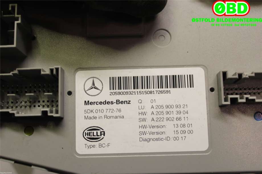 Styreenhet diverse til Mercedes C-Klasse 2014-2018 (Fase 1) (W205) (W205) (MERCEDES|A 205 900 93 21|A 205 900 63 30|2059009321)