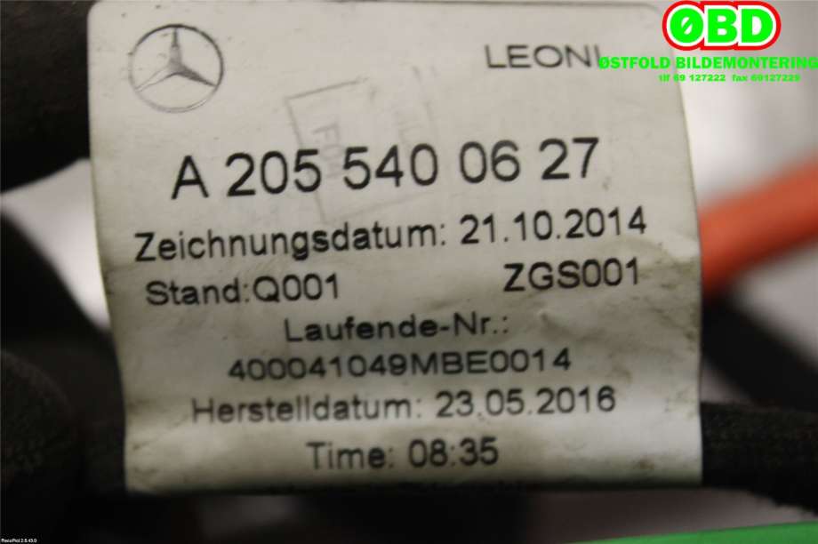 Ledningsnett til Mercedes C-Klasse 2014-2018 (Fase 1) (W205) (W205) (MERCEDES|A 205 540 06 27||2055400627)