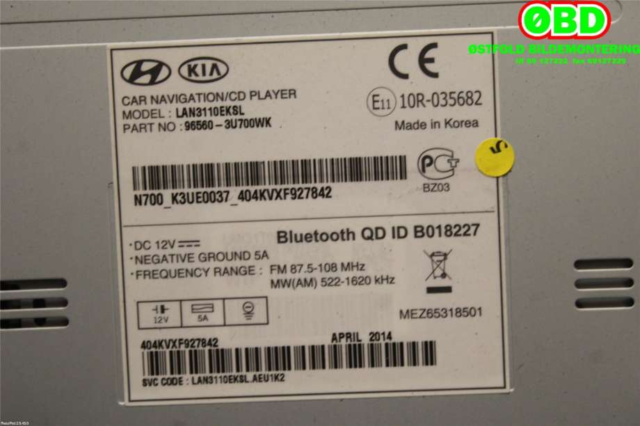Bilstereo navigasjon til Kia Sportage 2010-2016 (Type III)  (KIA|965603U700||965603U700WK)