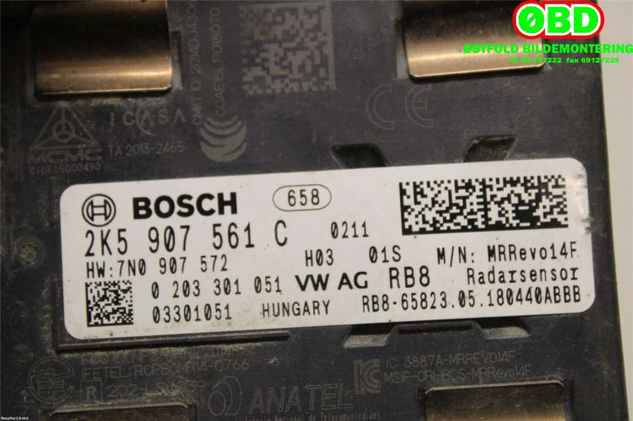Sensor radar til VW Caddy 2015-2020 (Type III, Fase 3)  (VOLKSWAGEN|2K5 907 561 C||2K5907561C)
