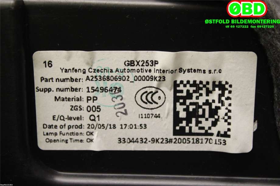 Hanskerom til Mercedes GLC 2015-2022 (X253) (X253) (MERCEDES|A 253 680 69 02||2536806902)