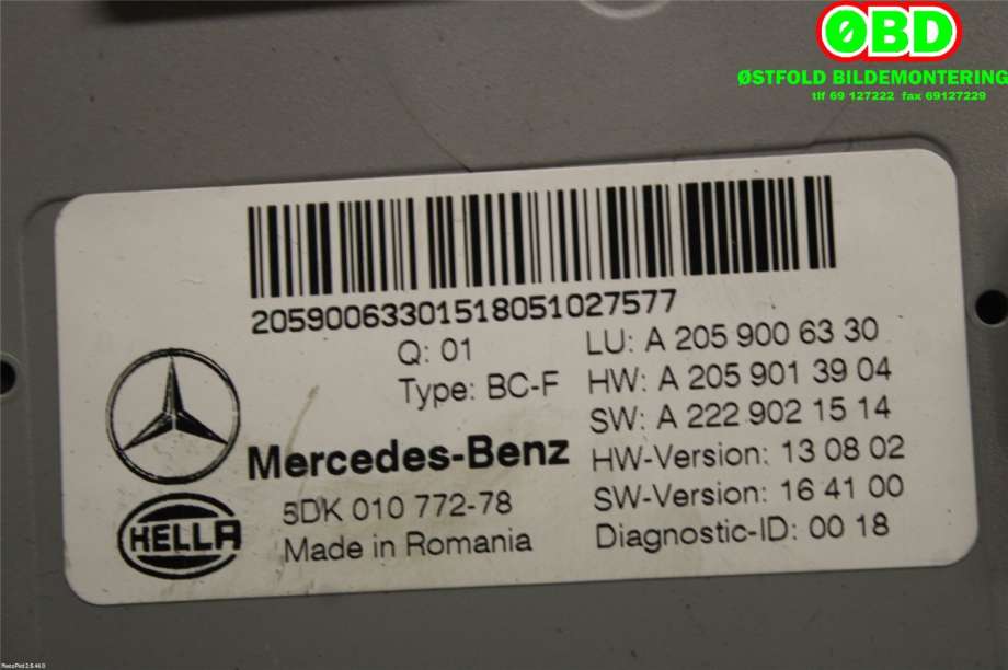 Styreenhet comfort (BCM) til Mercedes GLC 2015-2022 (X253) (X253) (MERCEDES|A 205 900 63 30||2059006330)