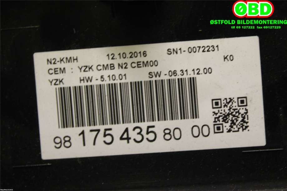 Instrumentpanel til Peugeot Expert 2016-->> (Type III)  (PEUGEOT|9817543580|9837473080)