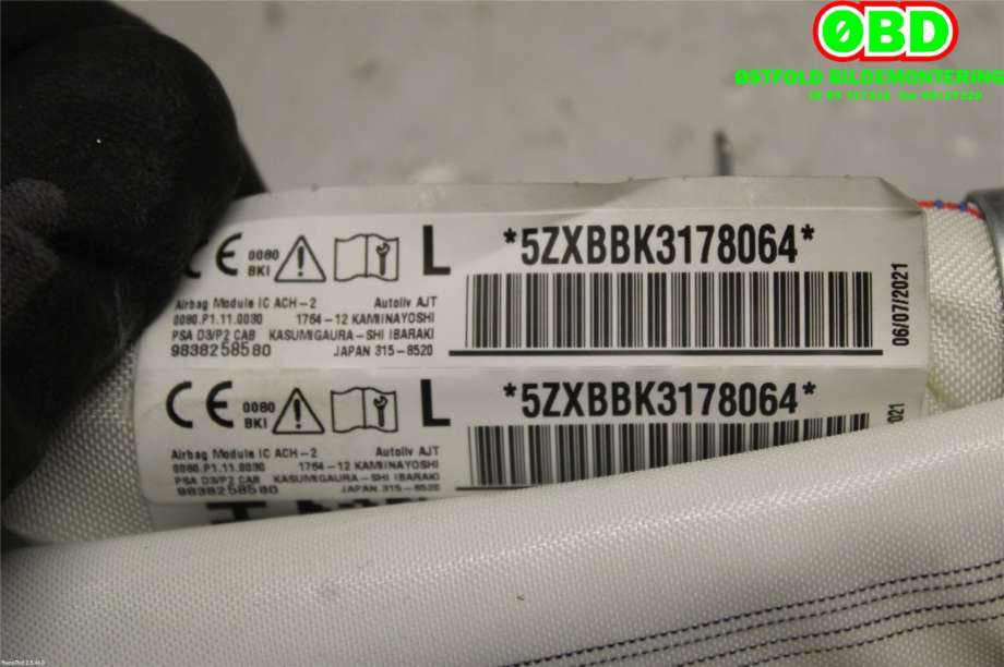 Airbag gardin venstre til Peugeot 2008 2019-->> (Type II)  (PEUGEOT|9838258580|)