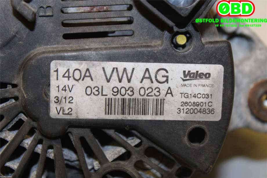 Dynamo til Audi A3 2003-2008 (Type II, Fase 1)  (AUDI|06F 903 023 HX||03L903023A)